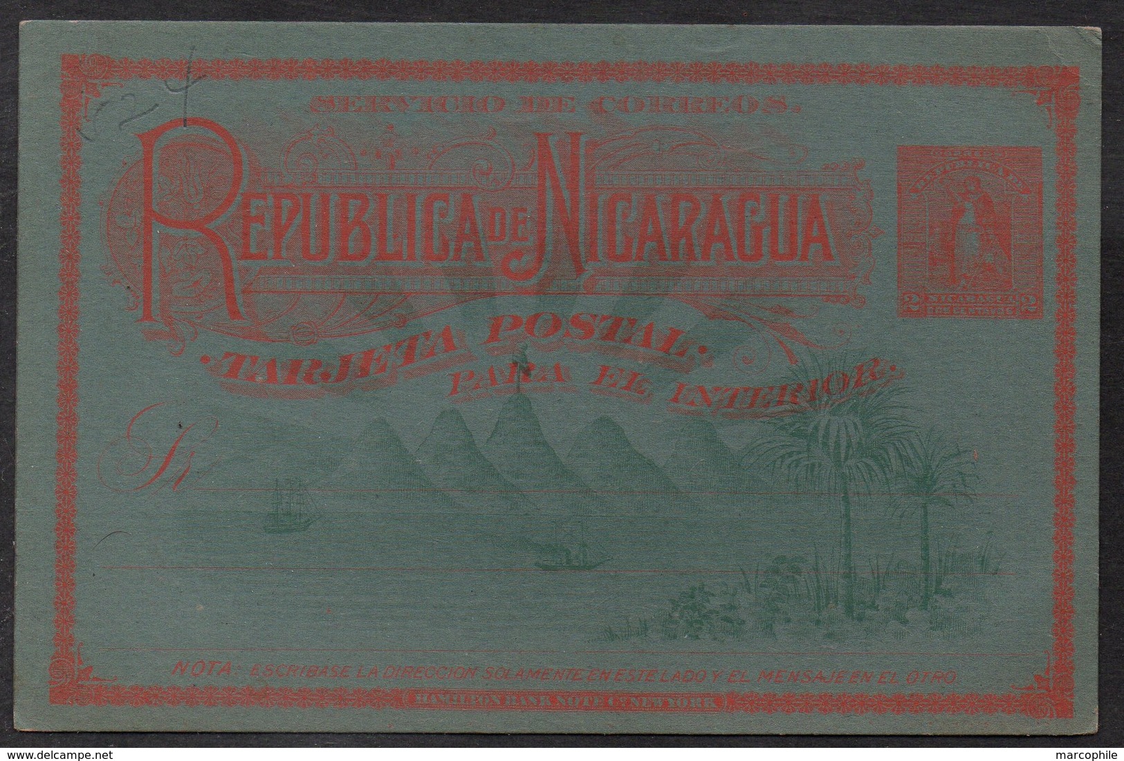 NICARAGUA / ENTIER POSTAL 2 C. VERMILLON SUR BLEU (ref 7909) - Nicaragua