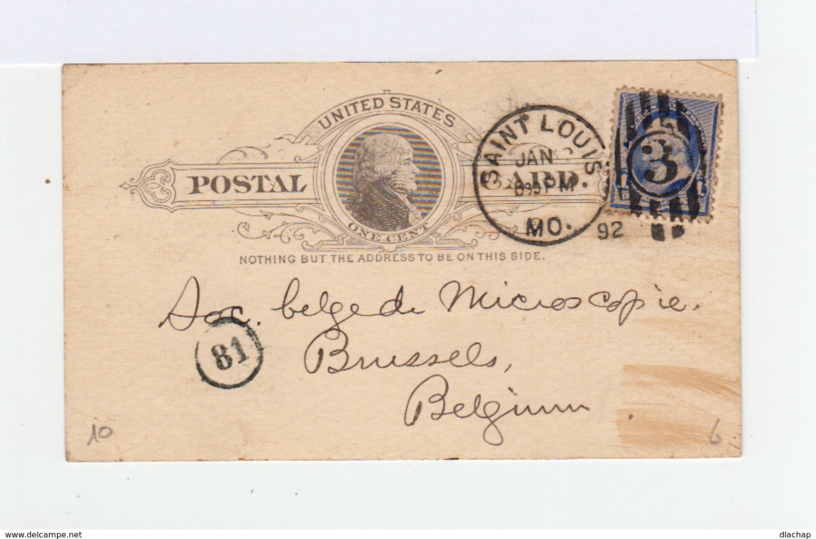Sur Carte Postal Mail Préimprimé Timbre Oblitéré 3 Et CAD Saint Louis MO. 1892. (923) - Postal History