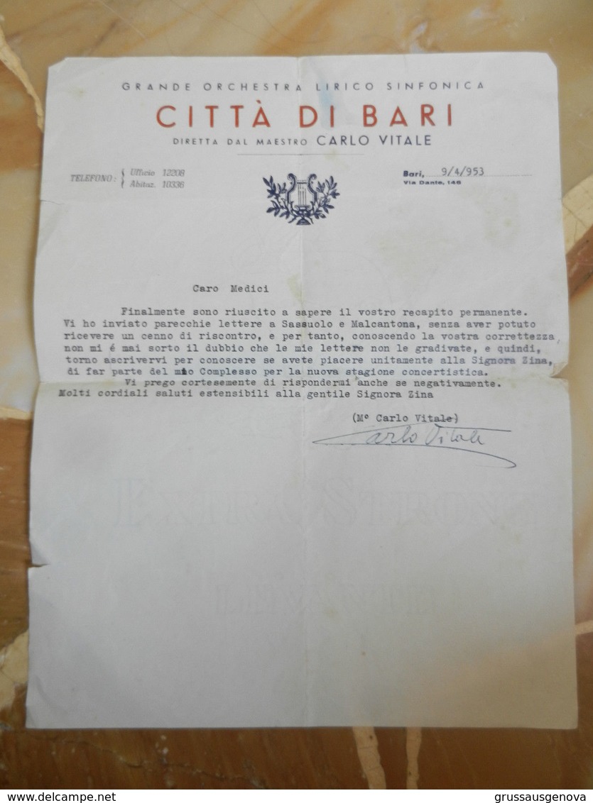 7b) AUTOGRAFO CARLO VITALE ORCHESTRA LIRICO SINFONICA CITTA' DI BARI SU LETTERA DIRETTA A PIETRO MEDICI TENORE FORMATO 2 - Altri & Non Classificati