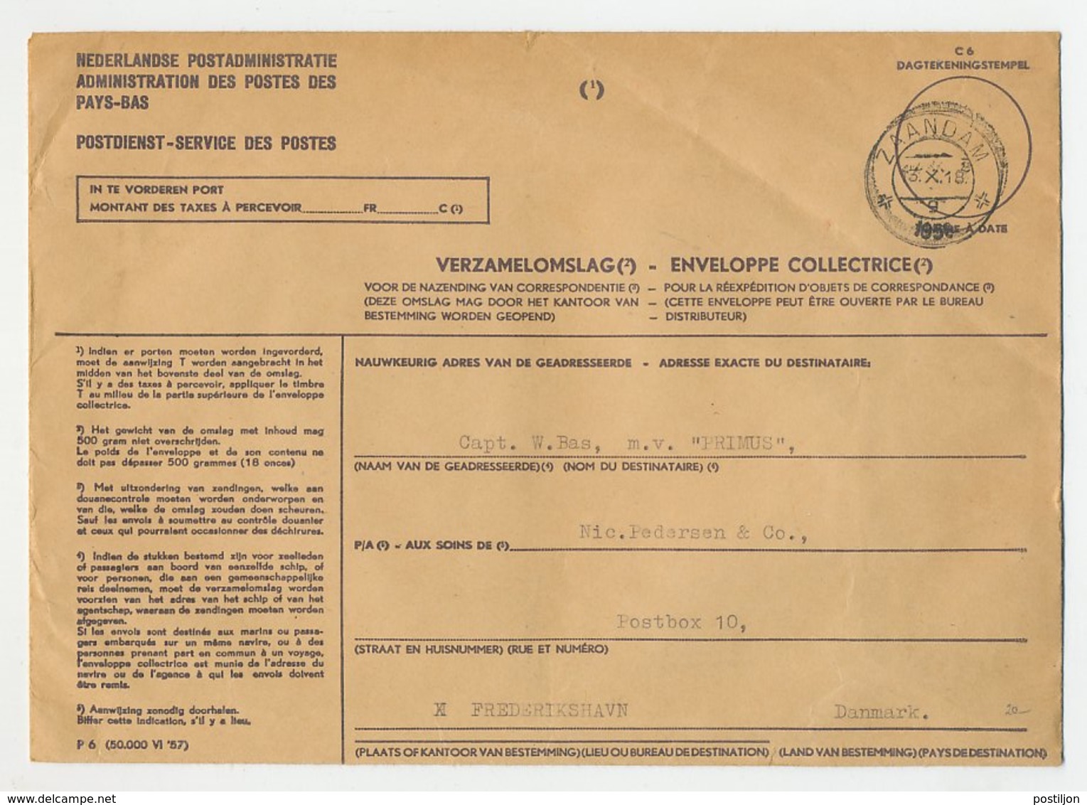 Dienst PTT Zaandam - Denemarken 1958 - Verzamelomslag - Zonder Classificatie
