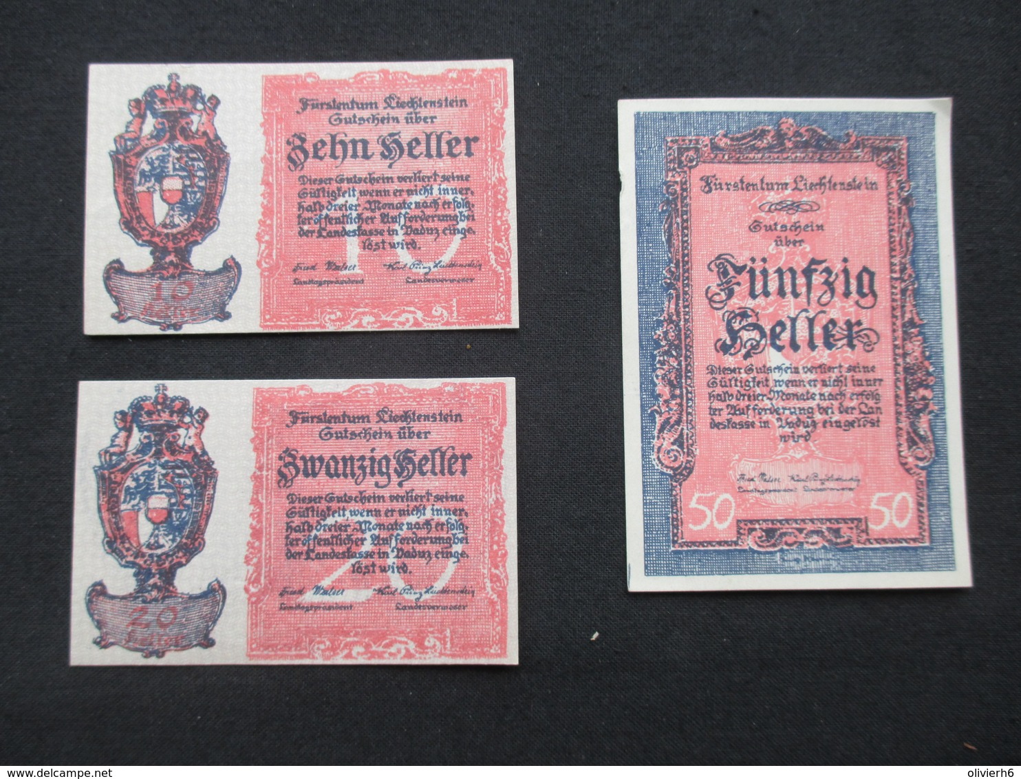 VP LOT 3 BON DE NéCESSITé / NOTGELD (V07) LIECHTENSTEIN ( 2 Vues) 10, 20 Et 50 Heller - Monétaires / De Nécessité