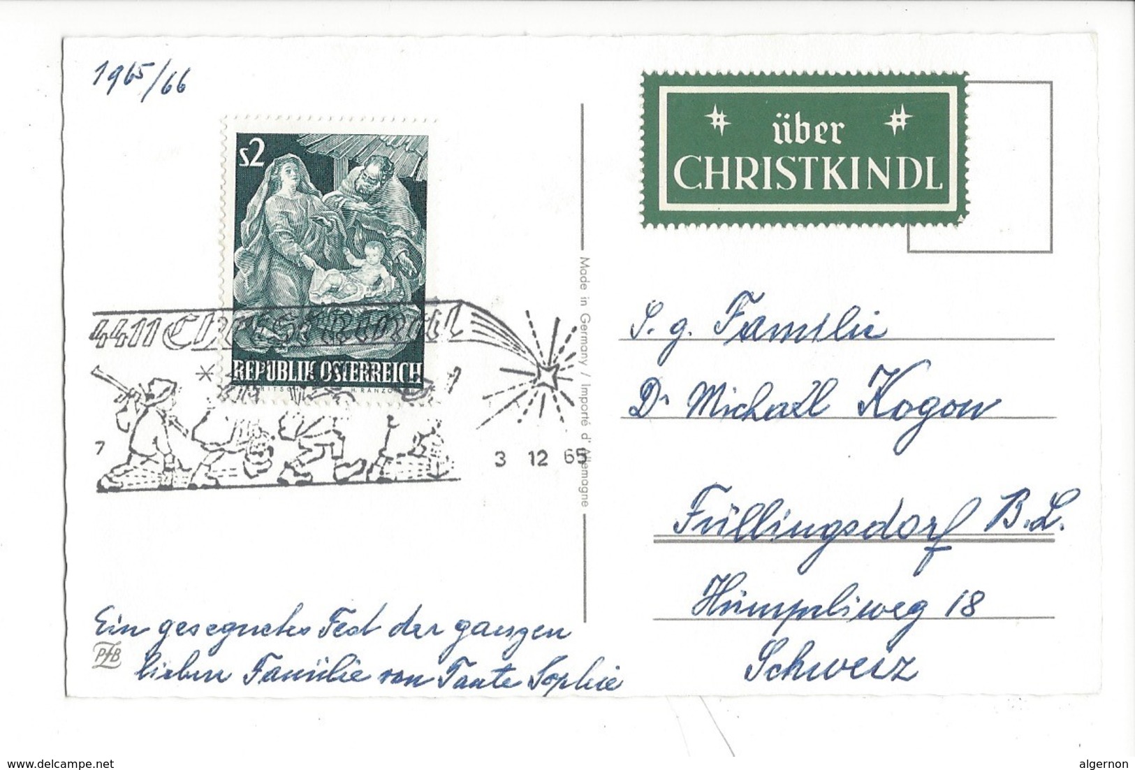 20939 - Christkindl 1965  Carte 03.12.1965  Bougies Sur Branche +vignette Über Christkindl - Autres & Non Classés