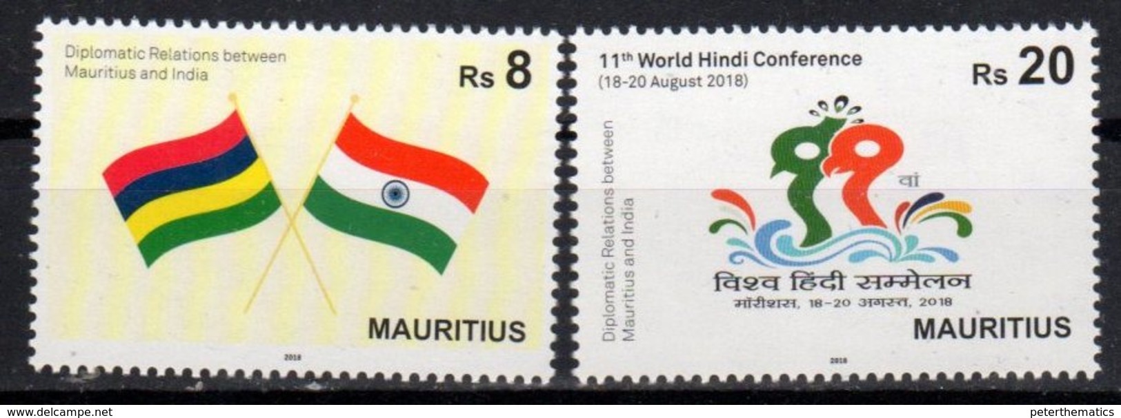 MAURITIUS , 2018, MNH, DIPLOMATIC RELATIONS WITH INDIA, FLAGS,2v - Stamps