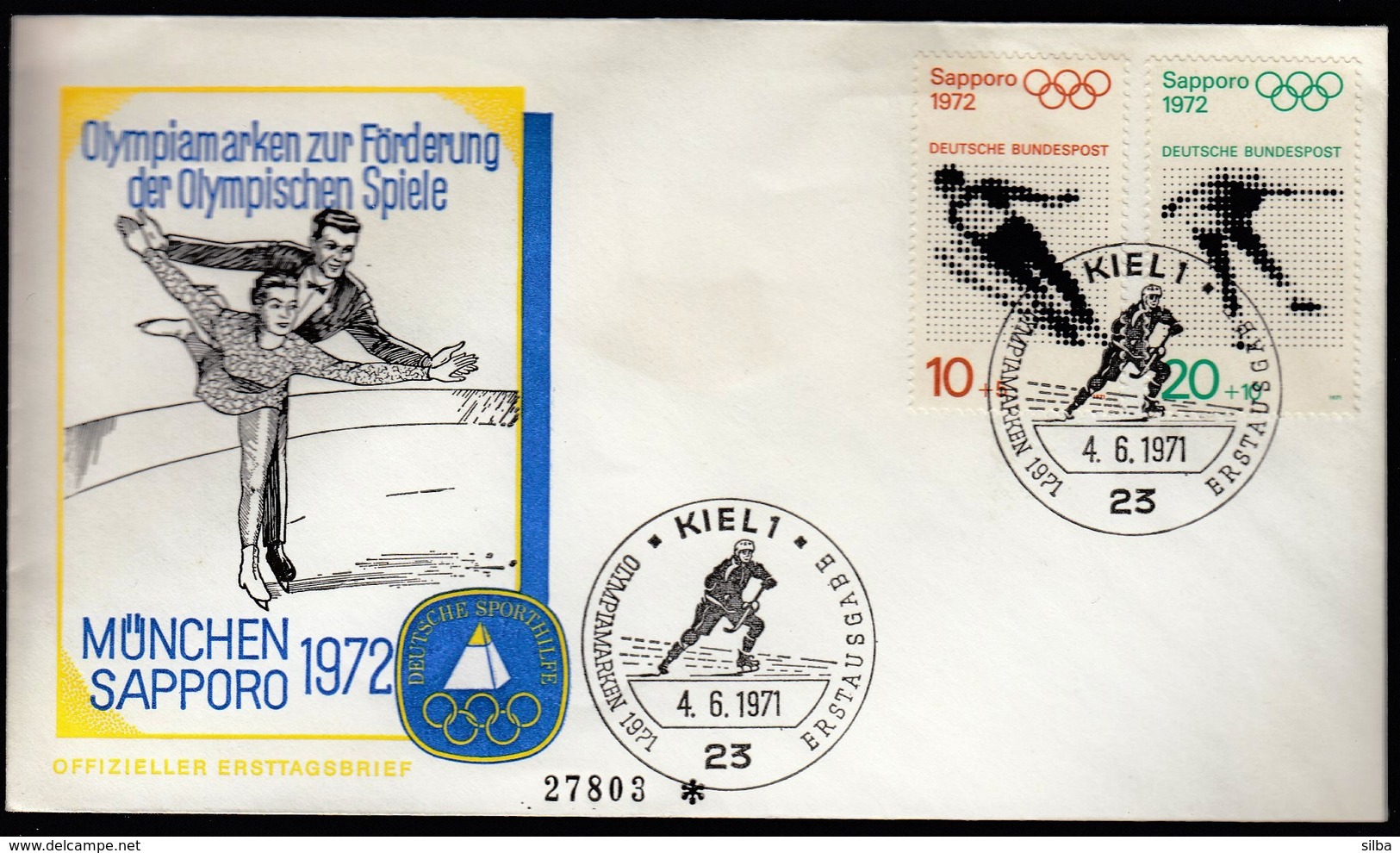 Germany Kiel 1971 / Olympic Games Sapporo 1972 / Ice Hockey / Figure Skating / Jump Skiing / FDC - Winter 1972: Sapporo