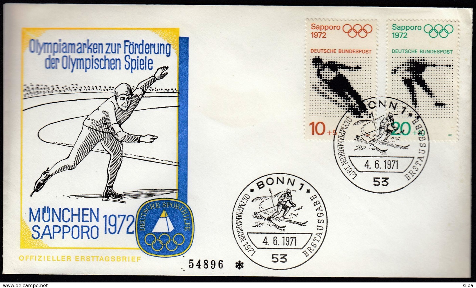 Germany Bonn1971 / Olympic Games Sapporo 1972 / Alpine Skiing / Speed Skating / Figure Skating / Jump Skiing / FDC - Winter 1972: Sapporo