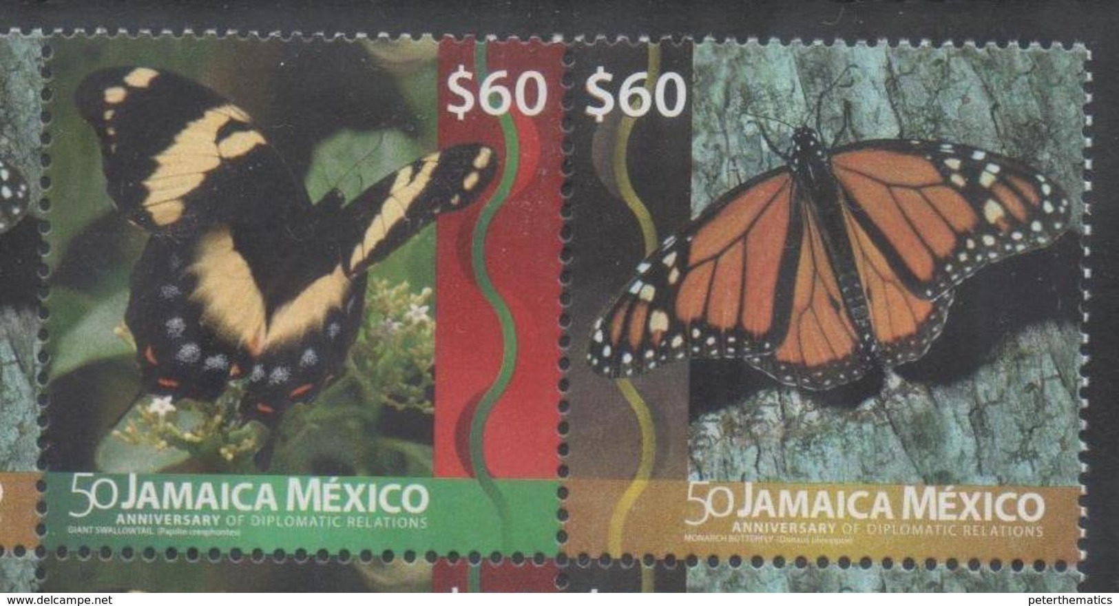 JAMAICA, 2016, MNH, JOINT ISSUE WITH MEXICO, BUTTERFLIES, DIPLOMATIC RELATIONS, 2v - Butterflies