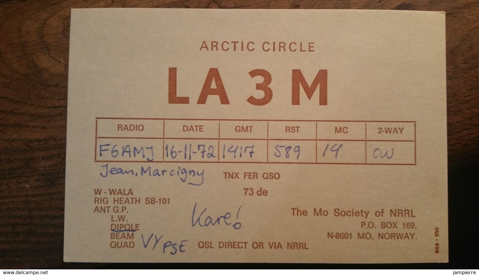 Carte QSL - Arctic Circle - LA3M - Cercle Arctique - The Mo Society Of NRRL, Norway - Radio-amateur