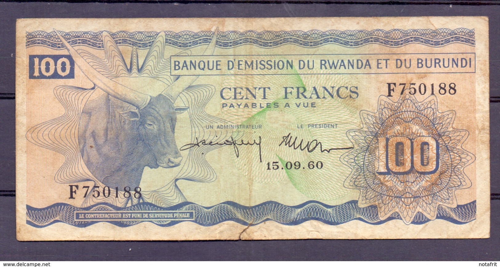 Rwanda-burundi  1960  Rare 100 Fr - Autres - Afrique