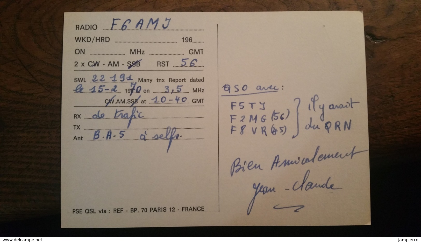 Carte QSL - France - Aubervilliers (93) SWL REF 22191 - Radio Amatoriale