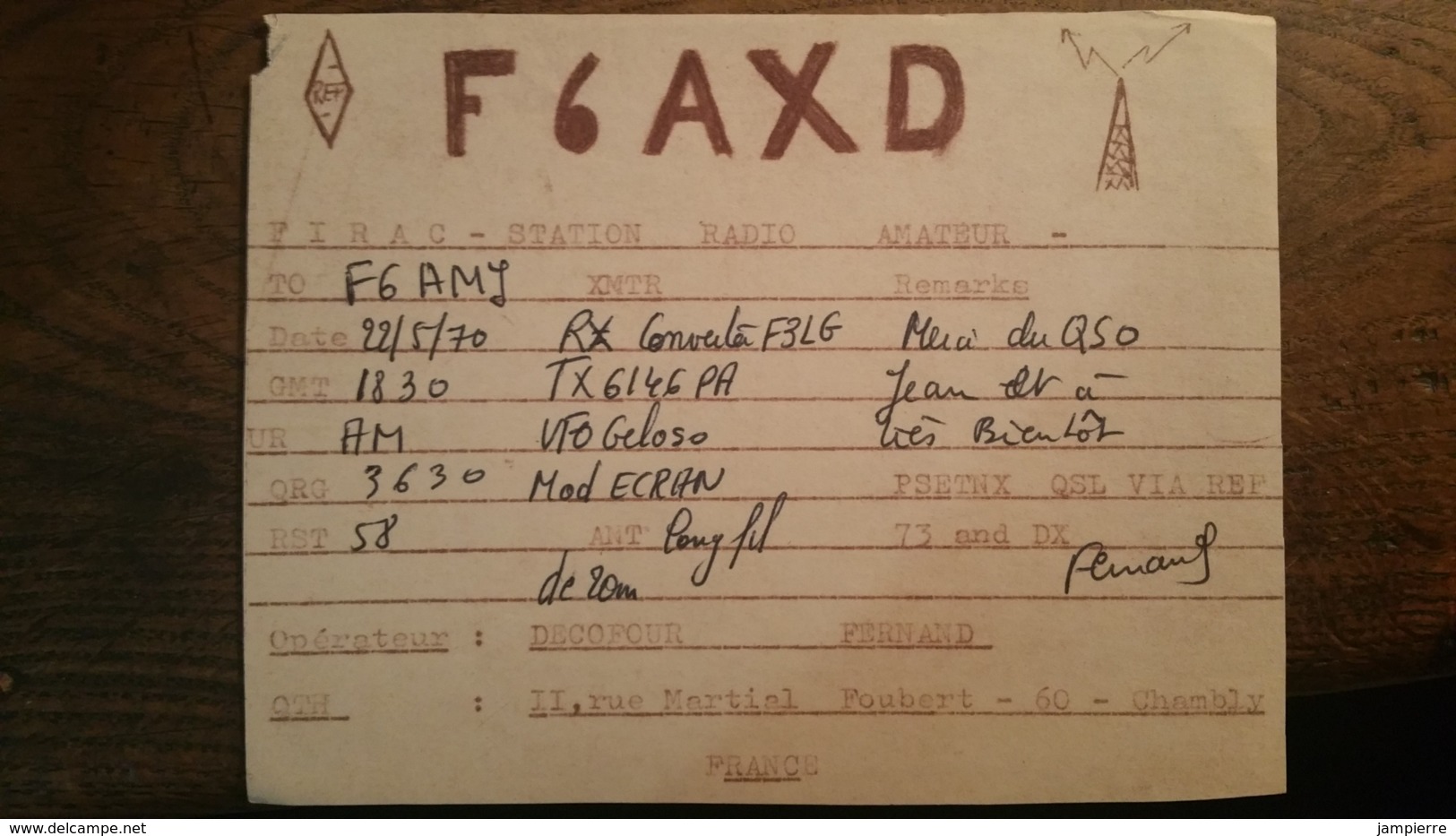 Carte QSL - France - Chambly (60) - F6AXD - Radio Amateur