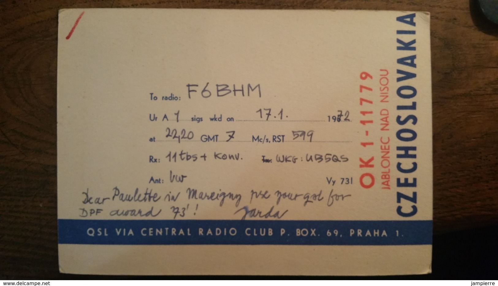 Carte QSL - Czechoslovakia - République Tchèque - OK1 - 11779 - Bohemian Glass Only - Glassexport - Praha - Liberec - Radio Amateur