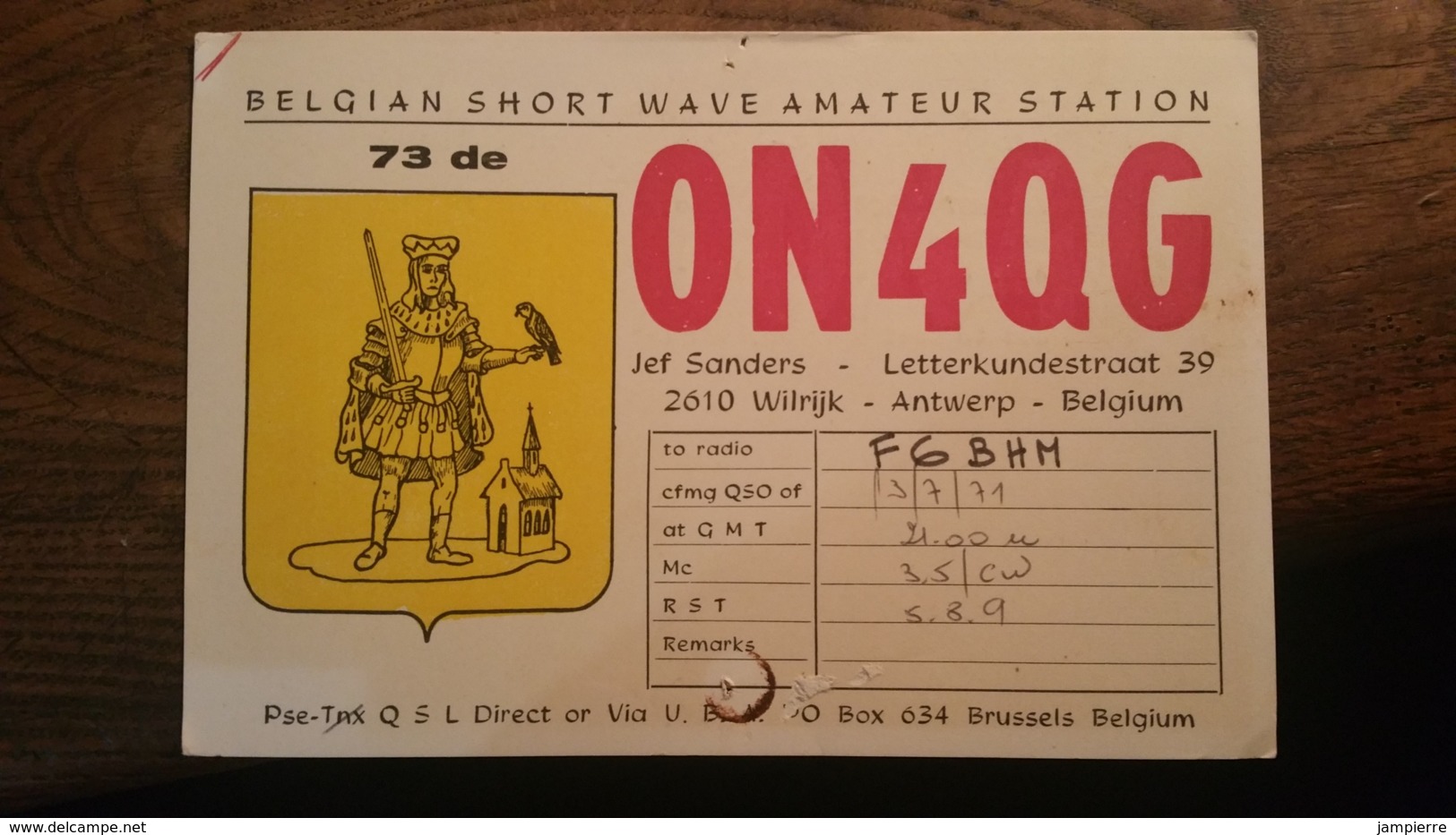 Carte QSL - Belgian Short Wava Amateur Station - Antwerp (Anvers) - Belgique - ON4QG - Radio Amatoriale
