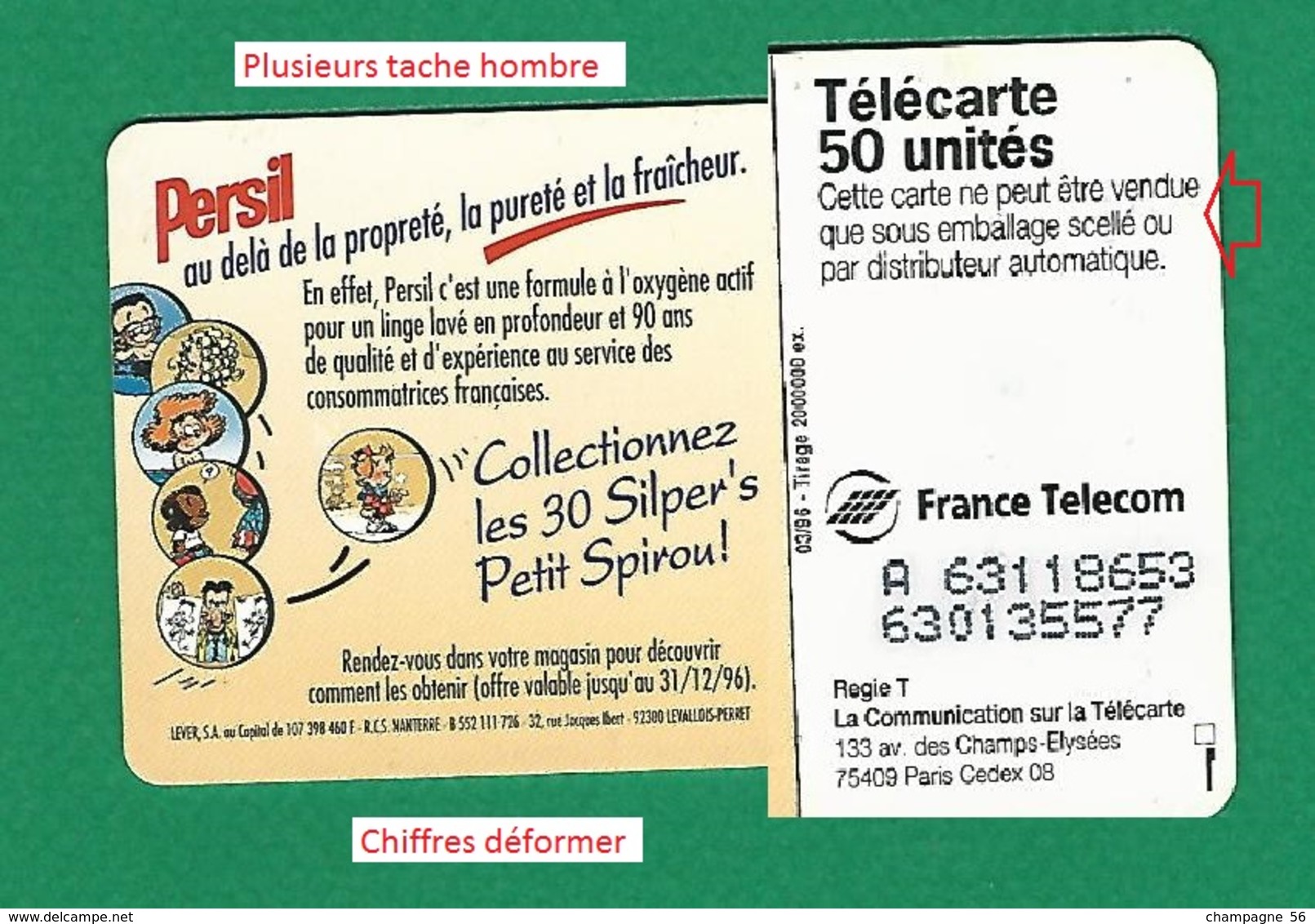 VARIÉTÉS FRANCE TÉLÉCARTE 03 / 1996  PERSIL PLUS BLANC   F632 VI 970 PUCE SO3  50 UNITÉ UTILISÉE - Variétés