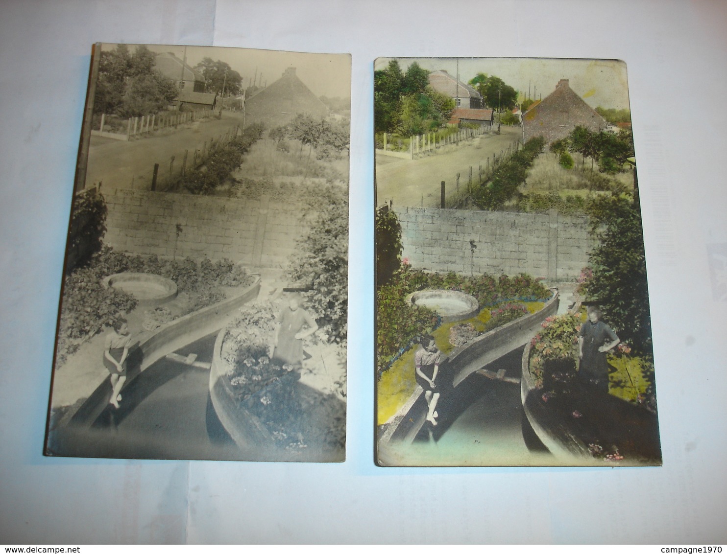 2 CPA PHOTO !! TERTRE ( OU PROCHE SAINT GHISLAIN BAUDOUR ) - VUE D'UN JARDIN ET RUE A IDENTIFIER - Saint-Ghislain