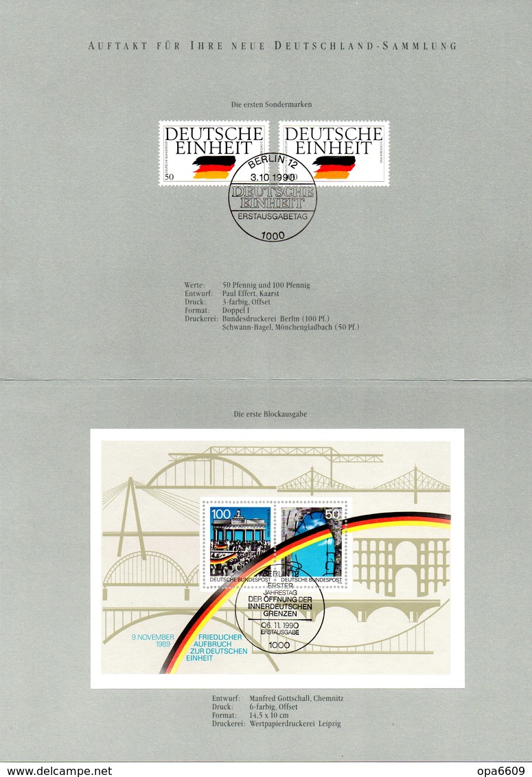 (BT-3)Amtl. 4-seit. A5-Gedenkblatt "DER NEUE ANFANG" Mi. 1477/78 Und Block 22 Jeweils ESSt Berlin 3.10.1990 U. 6.11.1990 - Sonstige & Ohne Zuordnung