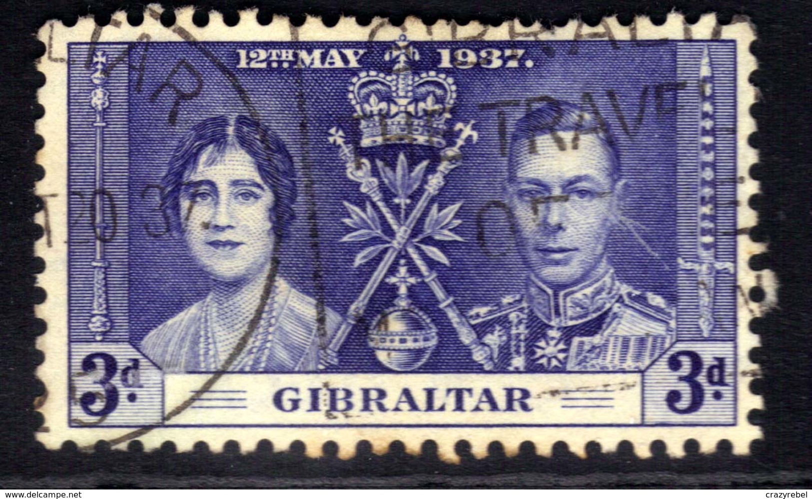 Gibraltar 1937 KGV1 3d Blue Coronation SG 120 ( H1394 ) - Gibraltar