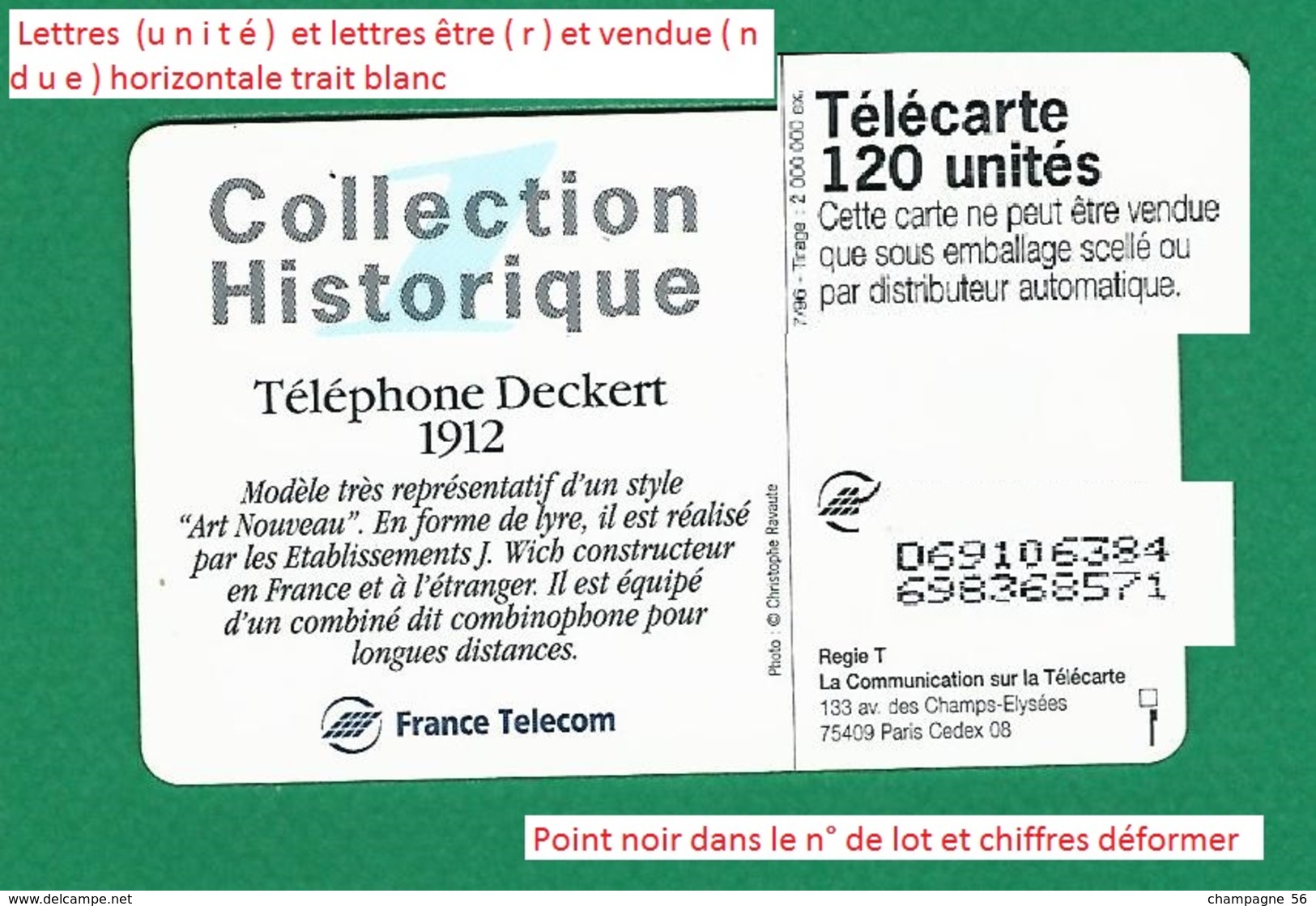 VARIÉTÉS FRANCE TÉLÉCARTE  07 / 1996 F678 V1 PUCE OB1 TÉLÉPHONE DECKERT  120 UNITÉ UTILISÉE - Variétés