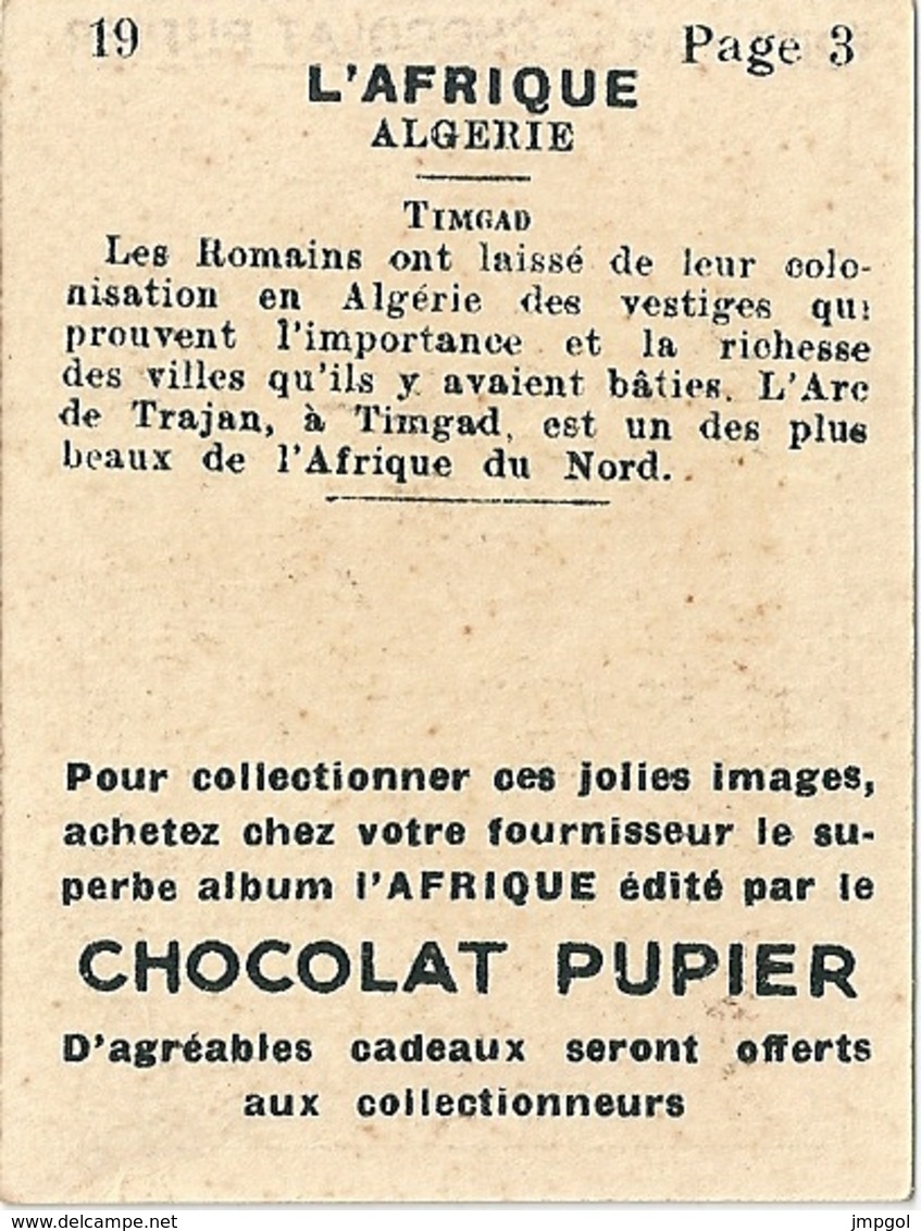 Image Chocolat Pupier Algérie Timgad N°19 - Autres & Non Classés