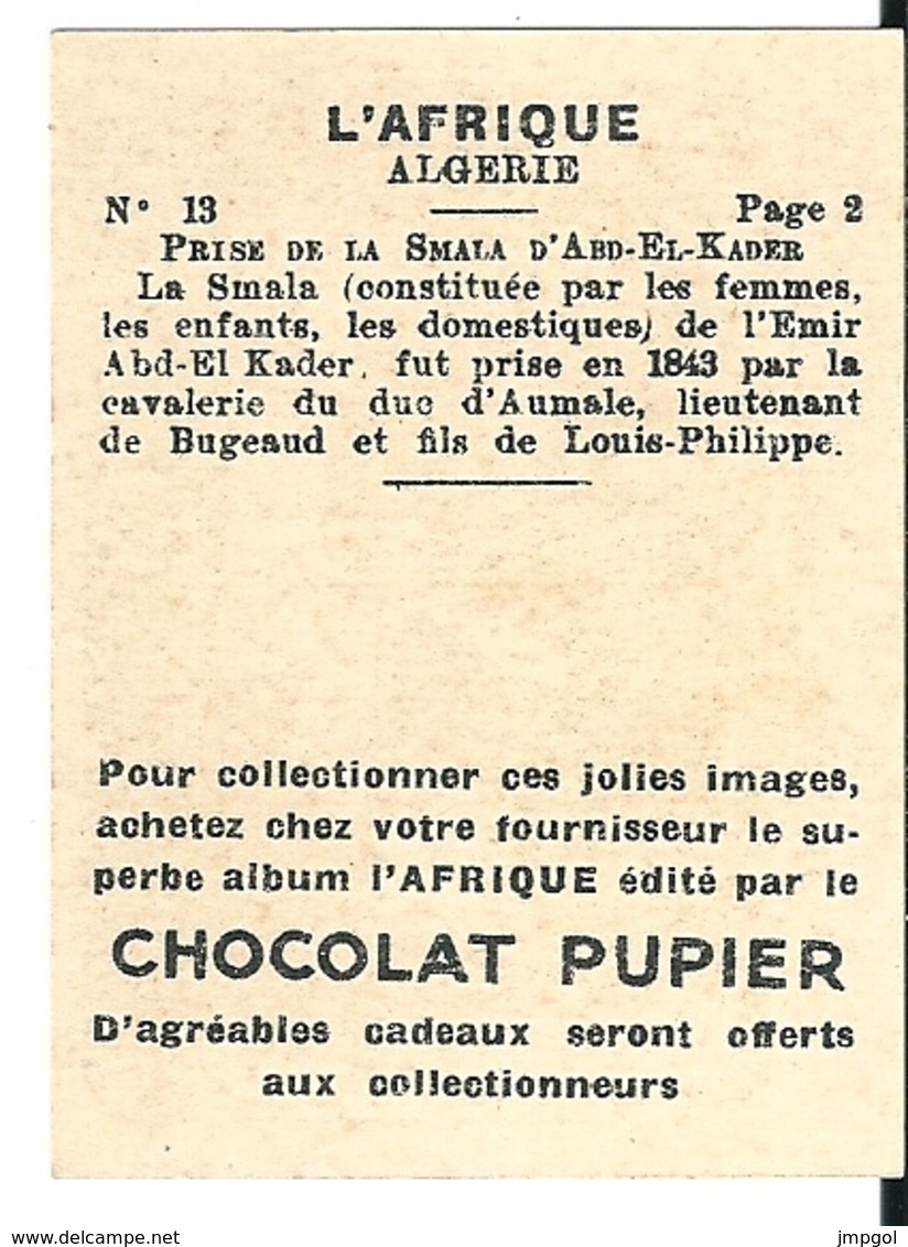 Image Chocolat Pupier Algérie Prise De La Smala D'Abd El Kader N°13 - Autres & Non Classés