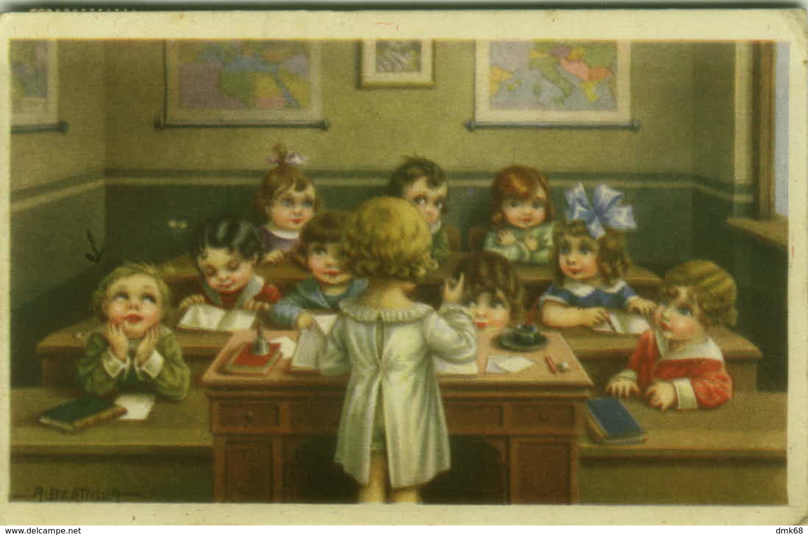 BERTIGLIA SIGNED 1930s  POSTCARD - KIDS AT SCHOOL  ( BG54) - Bertiglia, A.