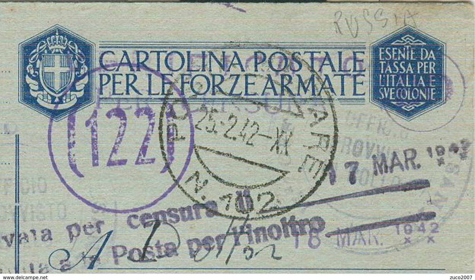 POSTA MILITARE, PM 102R-CSIR-RUSSIA -IN FRANCHIGIA -CENSURA -PER BOLOGNA - - Guerra 1939-45