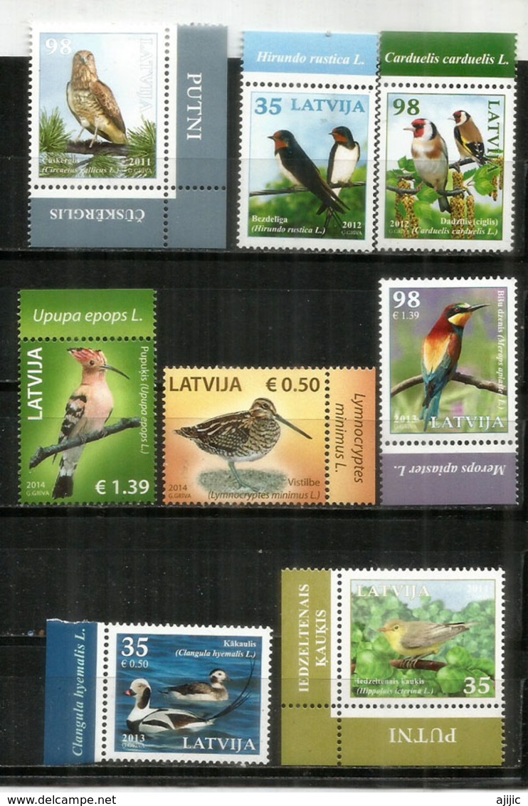 Oiseaux De Lettonie  8 Timbres Neufs ** 2012-2013-2014-2015 Avec Hautes Faciales - Lettonie