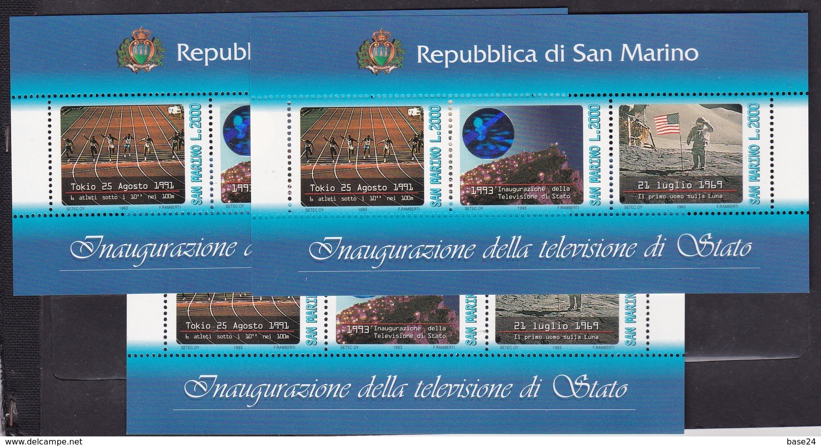 1993 San Marino Saint Marin TELEVISIONE Di STATO 3 Foglietti MNH** 3 Souv.sheets - Blocchi & Foglietti