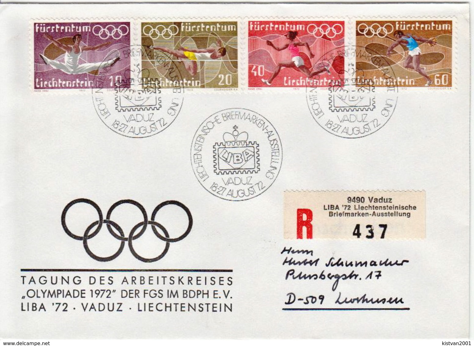 Postal History Cover: Liechtenstein R Cover With Full Set - Summer 1972: Munich