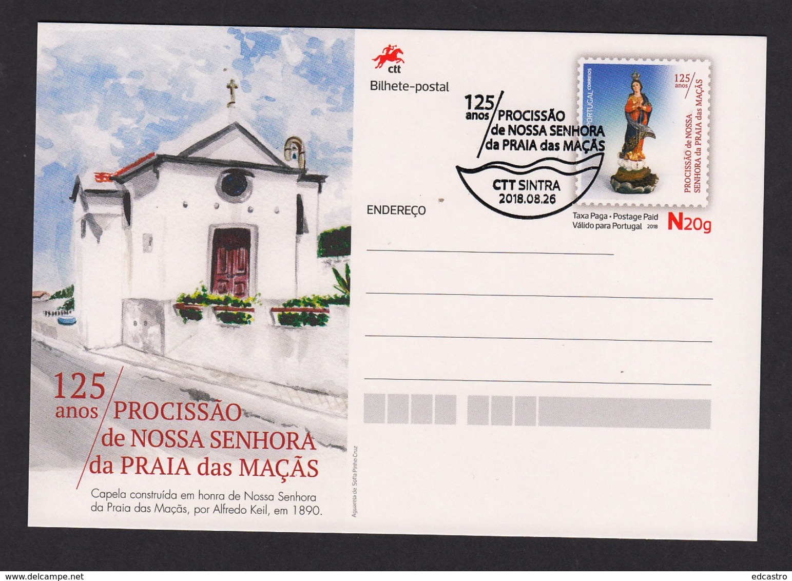 21.- PORTUGAL 2018 POSTAL STATIONERY VIRGIN AND CHURCH OF PRAIA DAS MAÇAS - Cristianismo