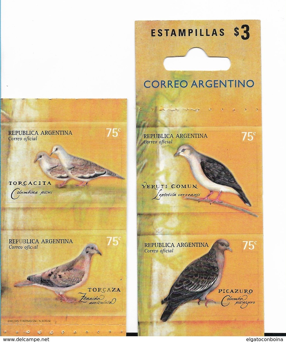 ARGENTINA Year 2000, BIRDS, DOVS, CLOSED BOOKLET WITH 4 AUTOADHESIVE STAMPS - Unused Stamps
