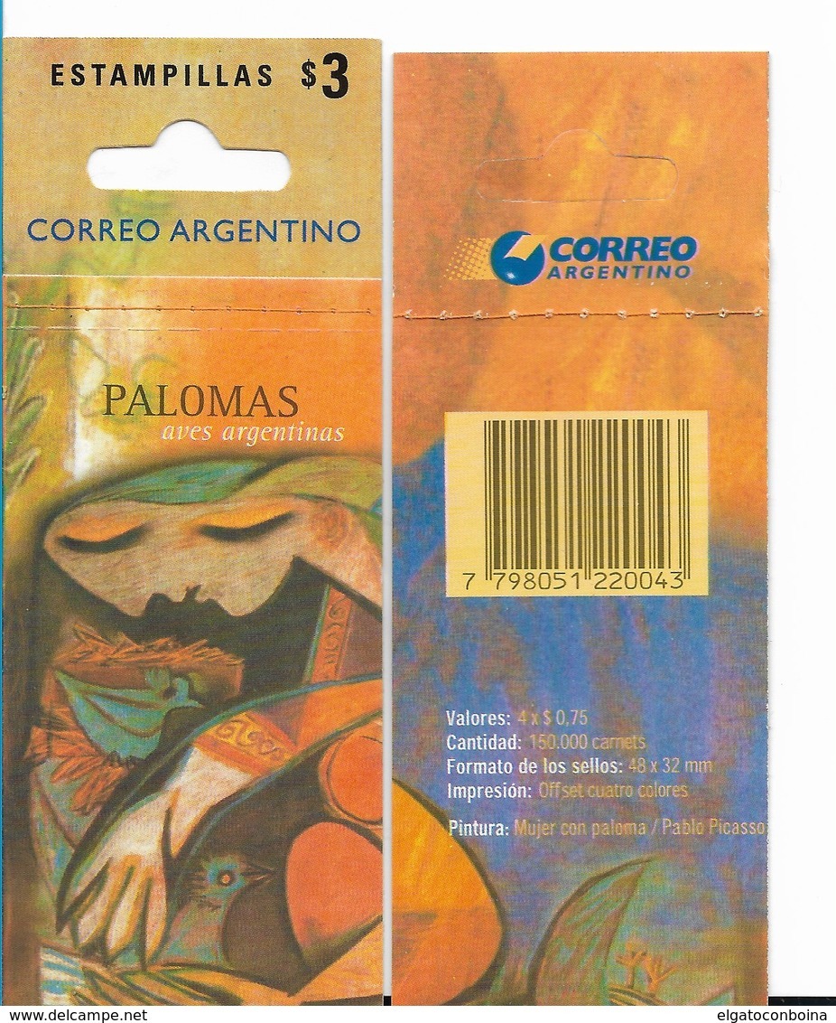 ARGENTINA Year 2000, BIRDS, DOVS, CLOSED BOOKLET WITH 4 AUTOADHESIVE STAMPS - Unused Stamps