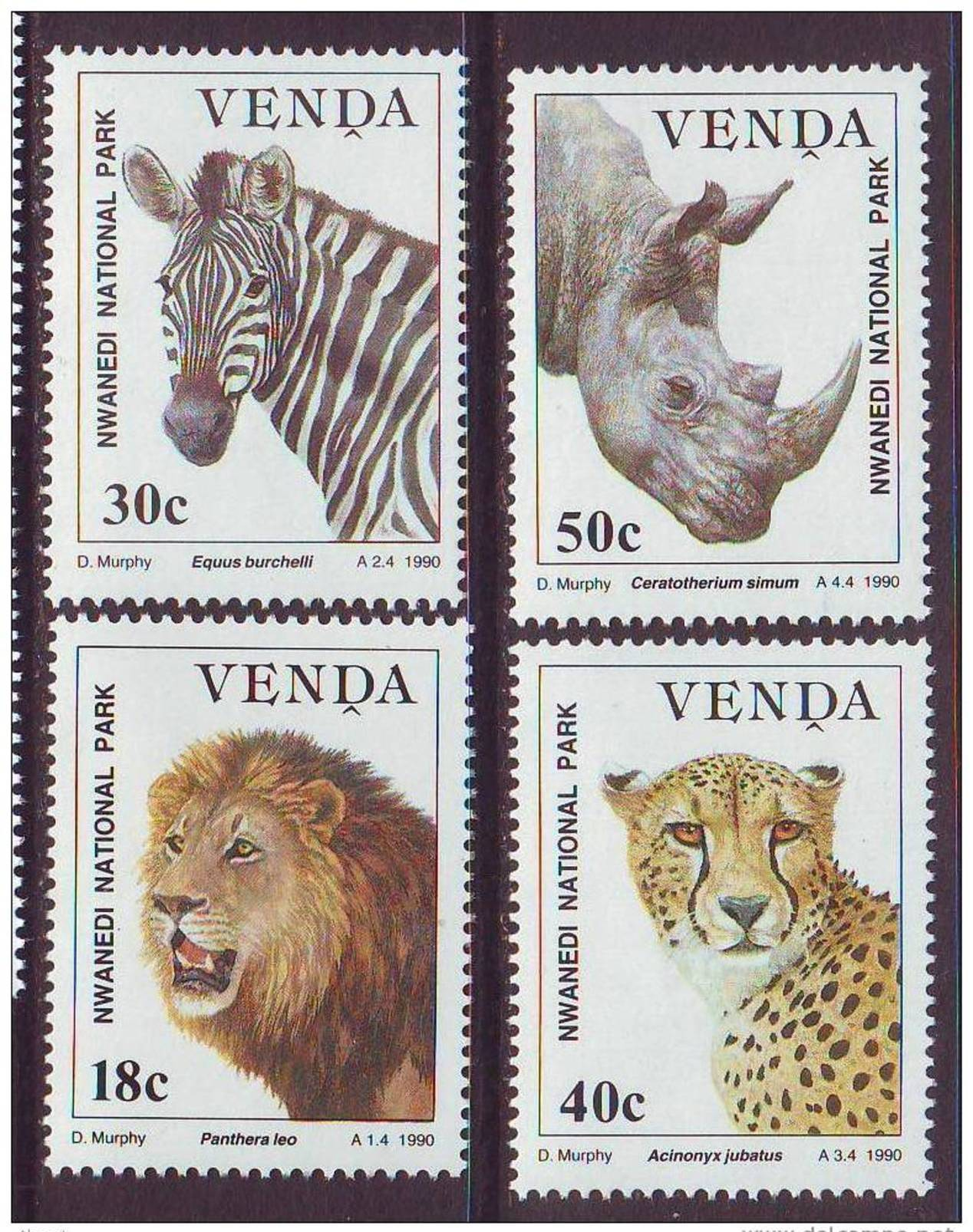 D101225 Venda 1990 South Africa ZEBRA RHINO CHEETAH LION Animals MNH Set - Afrique Du Sud Afrika RSA Sudafrika - Venda