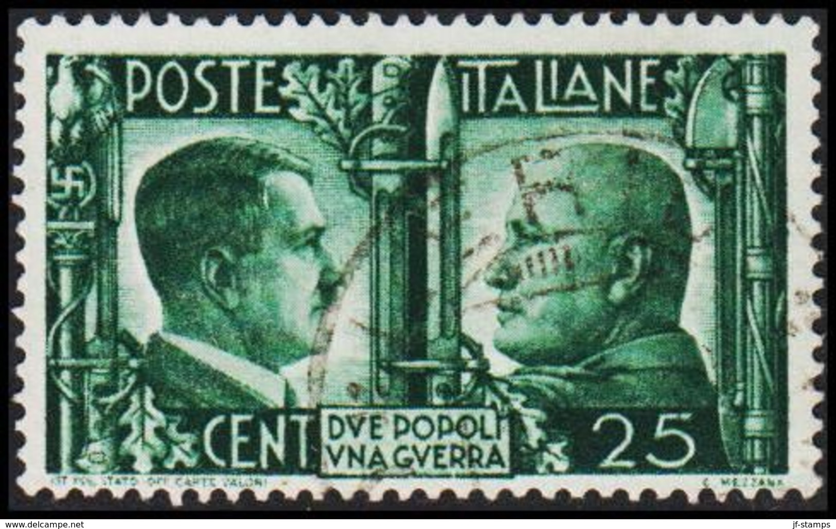 1941. HITLER & MUSSOLINI. CENT 25. (Michel 625) - JF308465 - Oblitérés