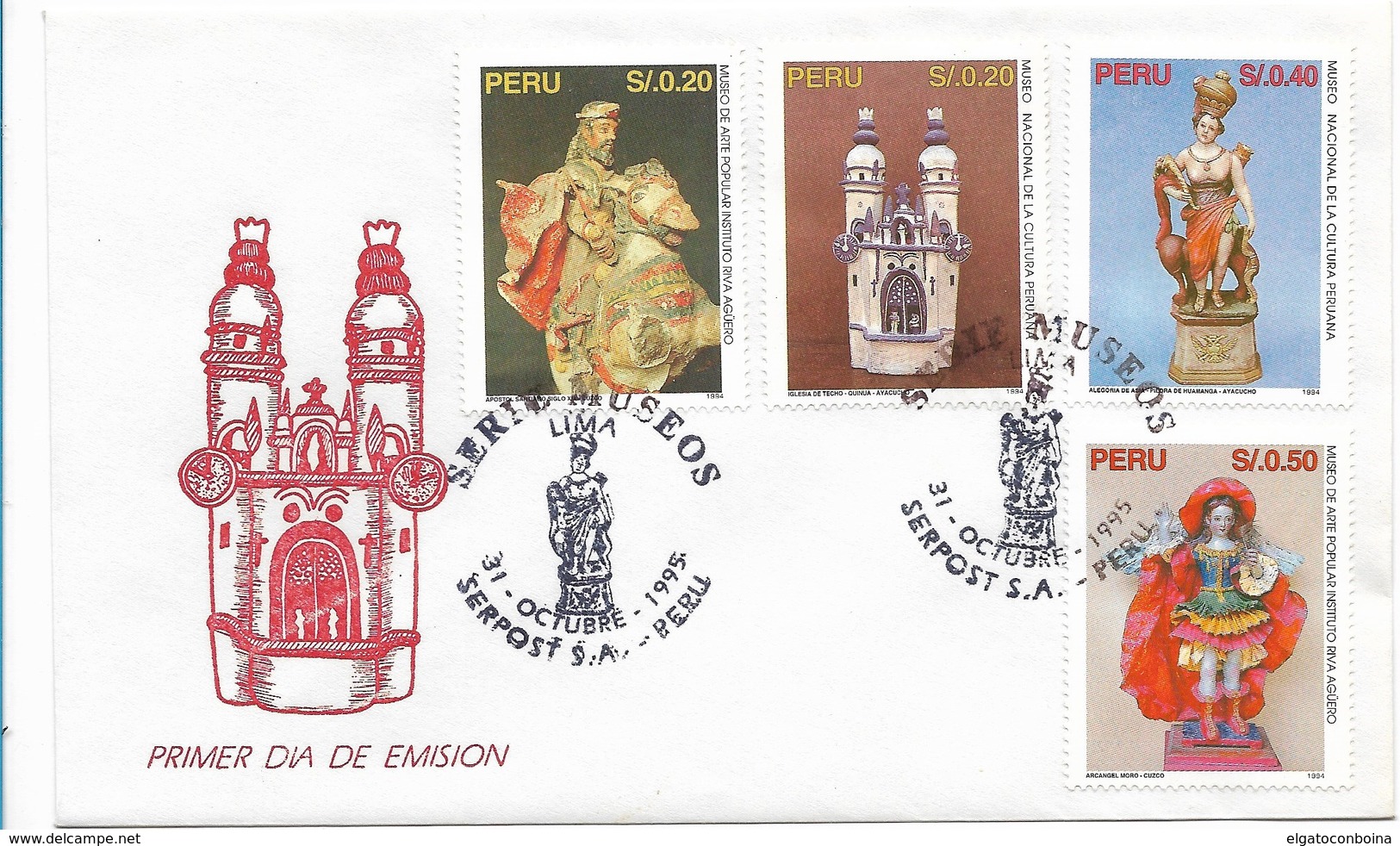 PERU 1995 MUSEUMS ART HISTORY CULTURE SET OF 4 VALUES ON FDC SCOTT 1121-24 - Perù