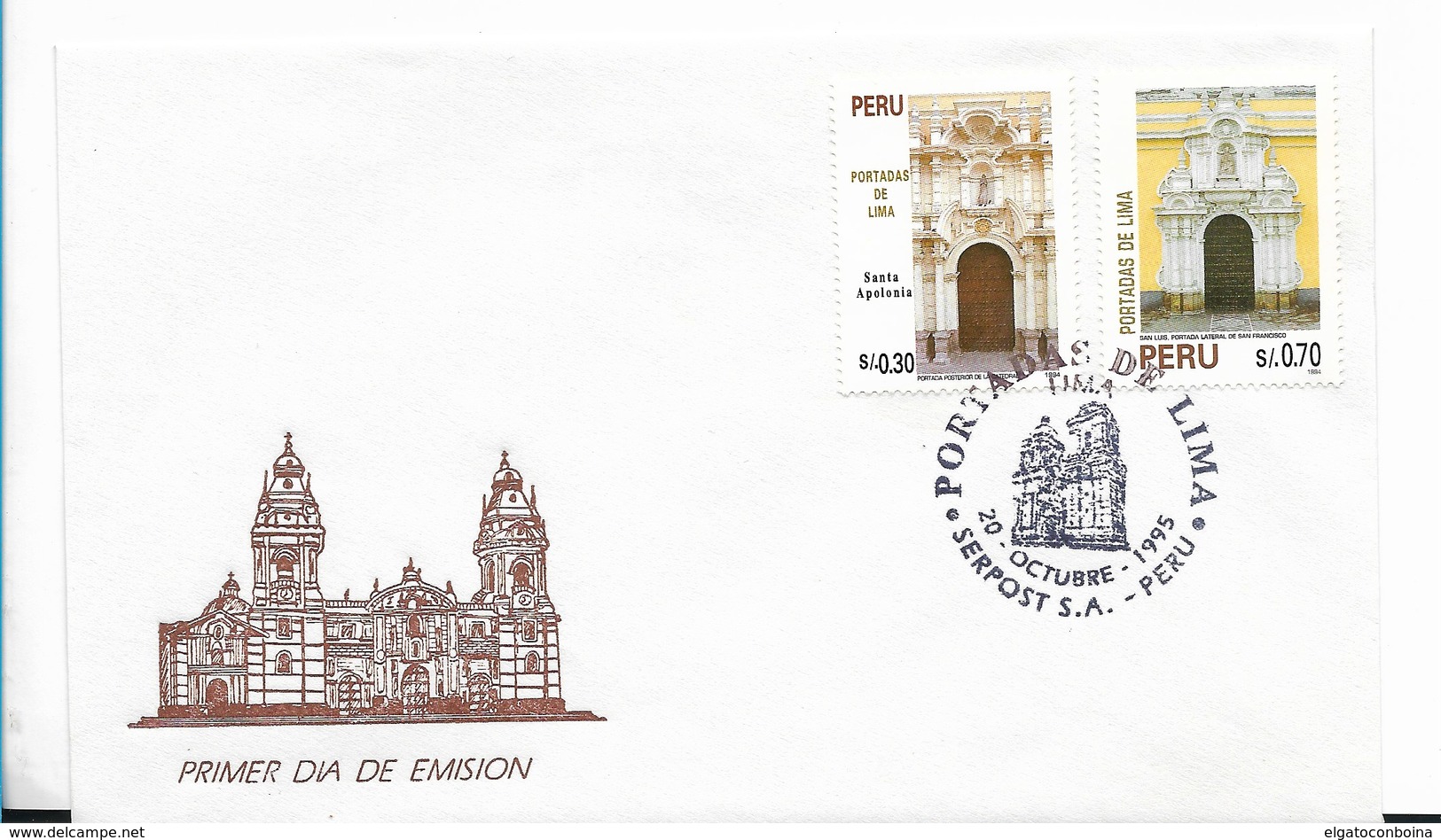 PERU 1995 Lima Cathedrals Architecture Buildings FDC First Day Cover Scott 1119-20 - Perú