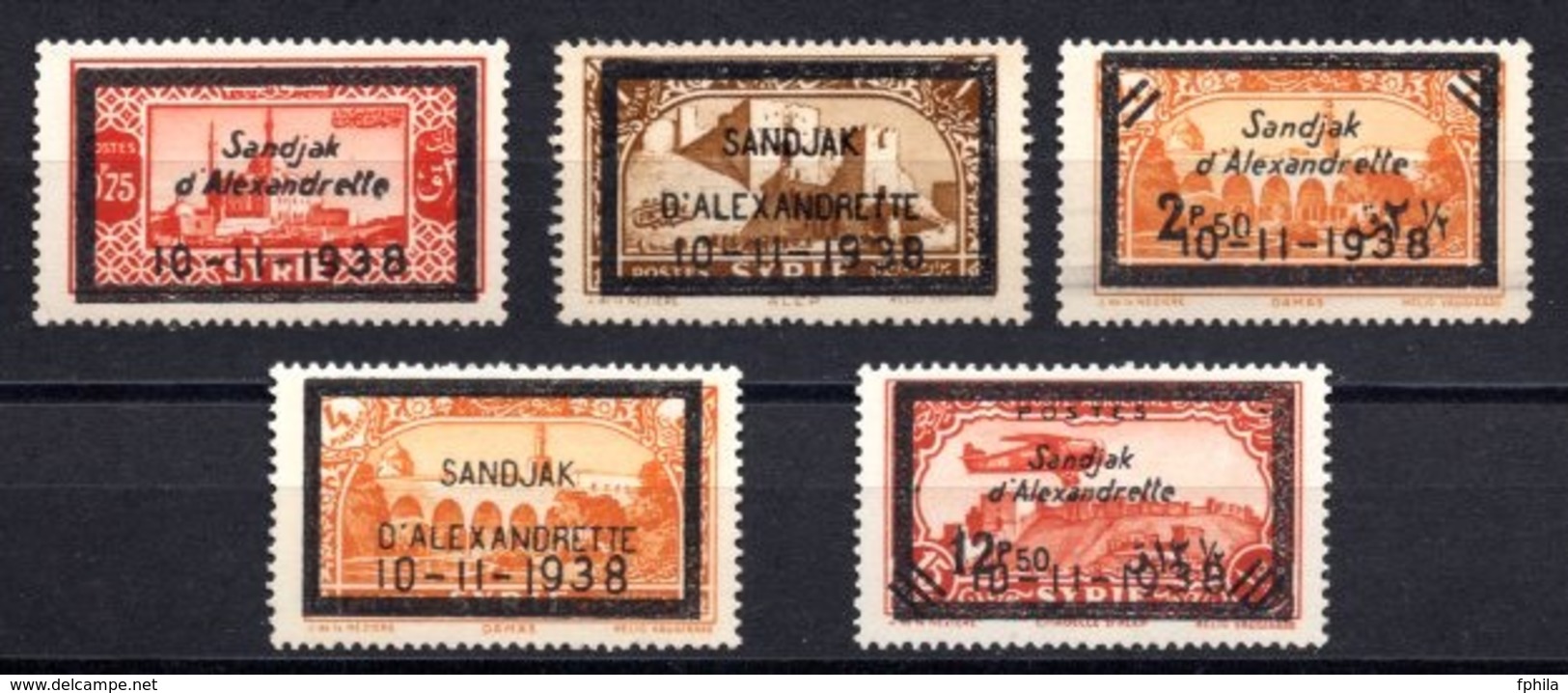 1938 SANDJAK ALEXANDRETTE ATATURK MOURNING OVERPRINTED BLACK FRAME ON SURCHARGED SANDJAK D'ALEXANDRETTE STAMPS MNH ** - 1934-39 Sandjak Alexandrette & Hatay