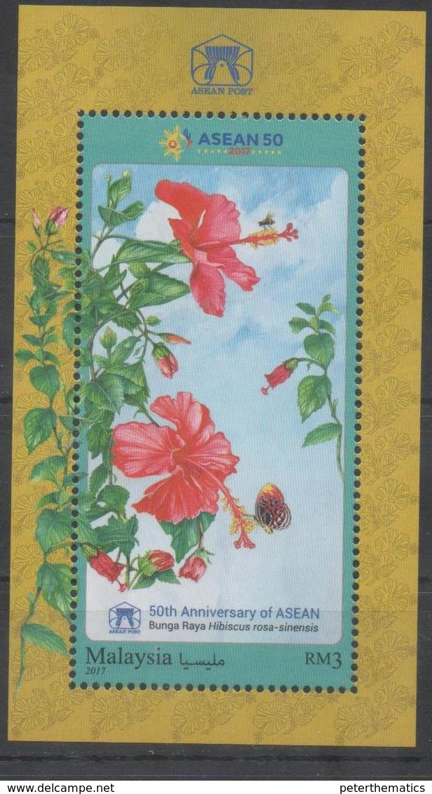 MALAYSIA ,2017, MNH, ASEAN, BUTTERFLIES, FLOWERS, S/SHEET - Vlinders