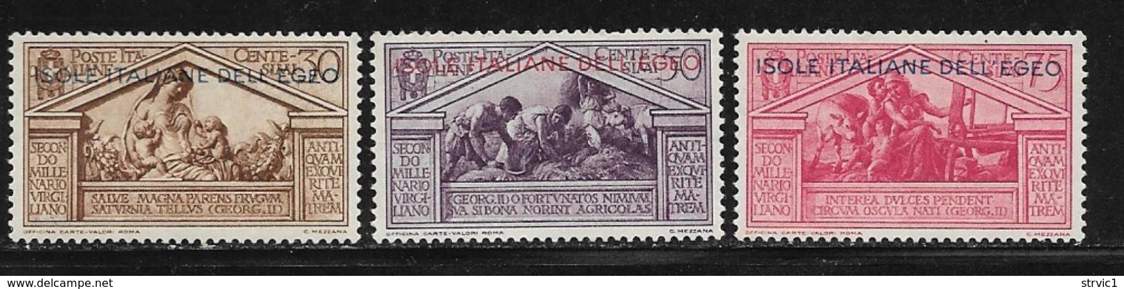 Italy Aegean Islands General Issue, Scott # 6-8 MNH Italy Virgil Stamps Of 1930 Overprinted, 1930 - Aegean (Autonomous Adm.)