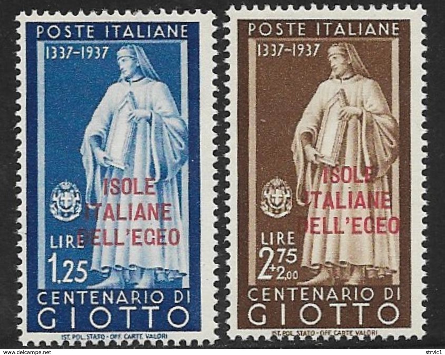 Italy Aegean Islands General Issue, Scott # 57-8 Mint Hinged Italy Stamps Of 1937 Overprinted, 1938 - Aegean (Autonomous Adm.)