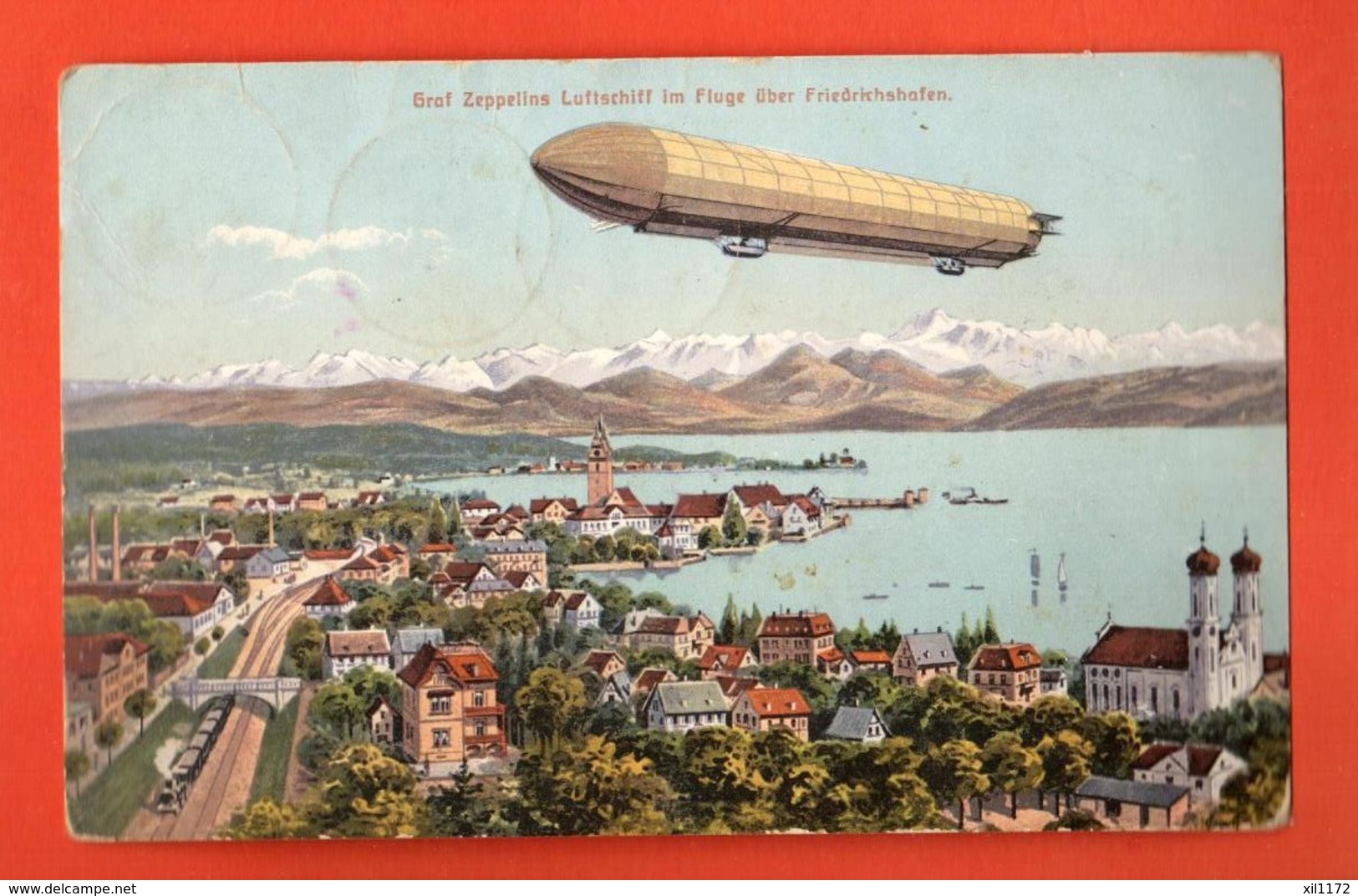 TRF-06  Friedrichshafen   Mit Graf Zeppelins Luftschiff. Gelaufen In 1908, Briefmarke Fehlt. - Friedrichshafen