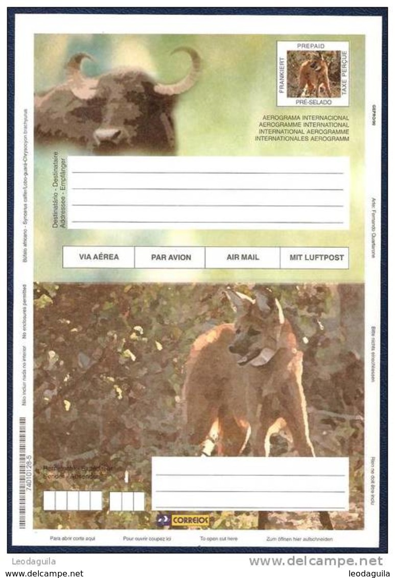 BRAZIL  AEROGRAMME  - AFRICAN BUFFALO AND MANED WOLF - Interi Postali