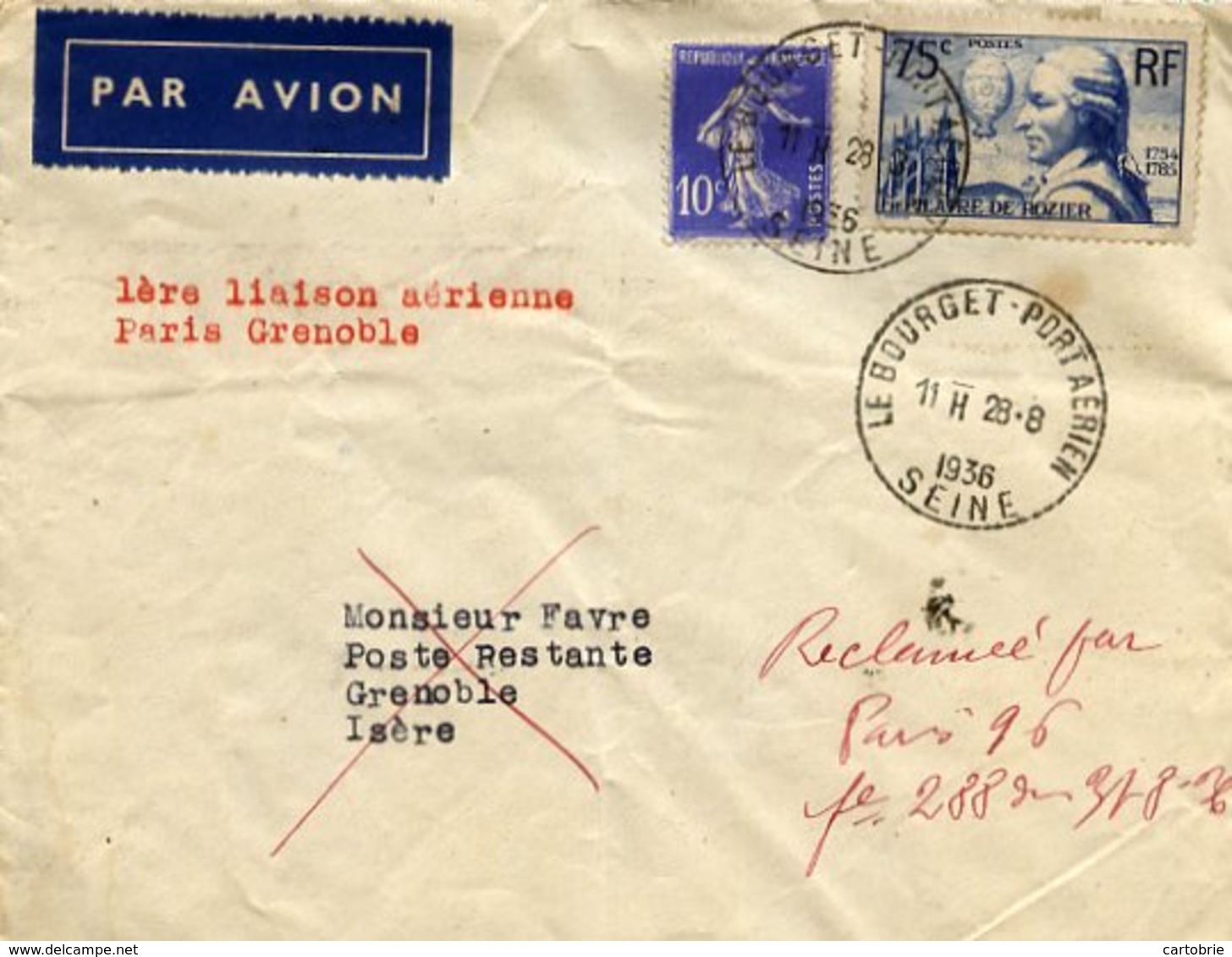 AVIATION 1ère Liaison Aérienne Paris-Grenoble 28.8.1936 - Le Bourget Port Aérien - Autres & Non Classés