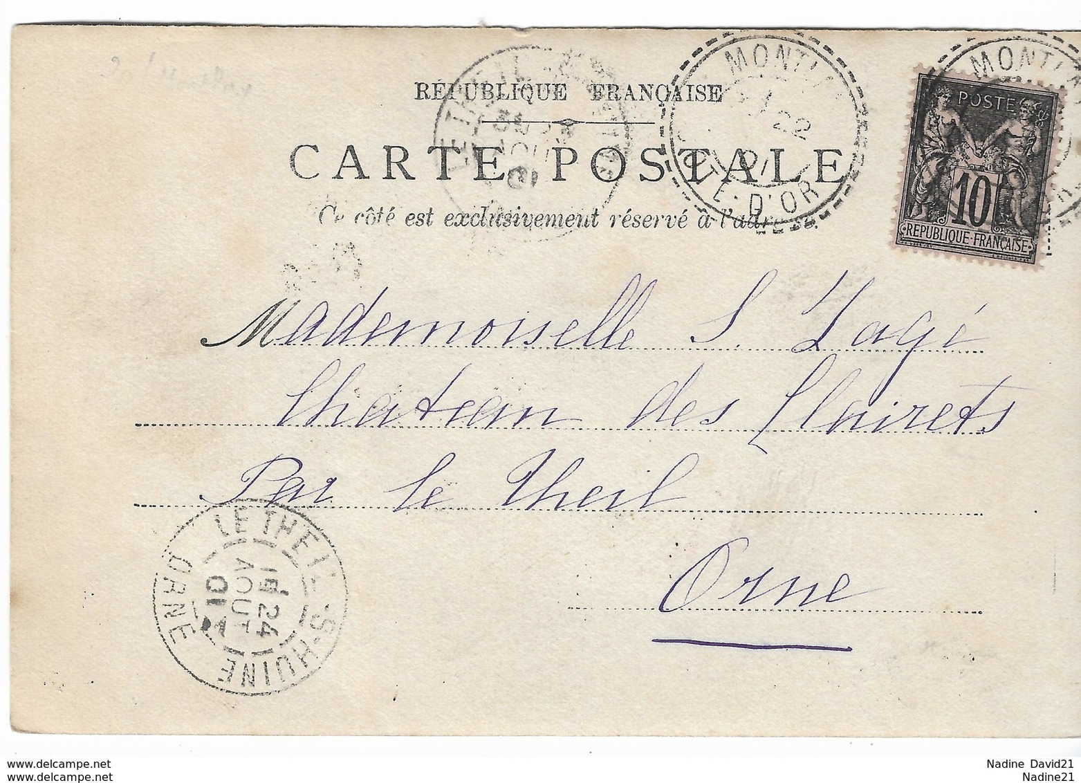 C.P. Timbre N°89 Ob. Càd Perlé Montlay En Auxois (CÔTE D'OR) - 1901 - 1877-1920: Semi-moderne Periode