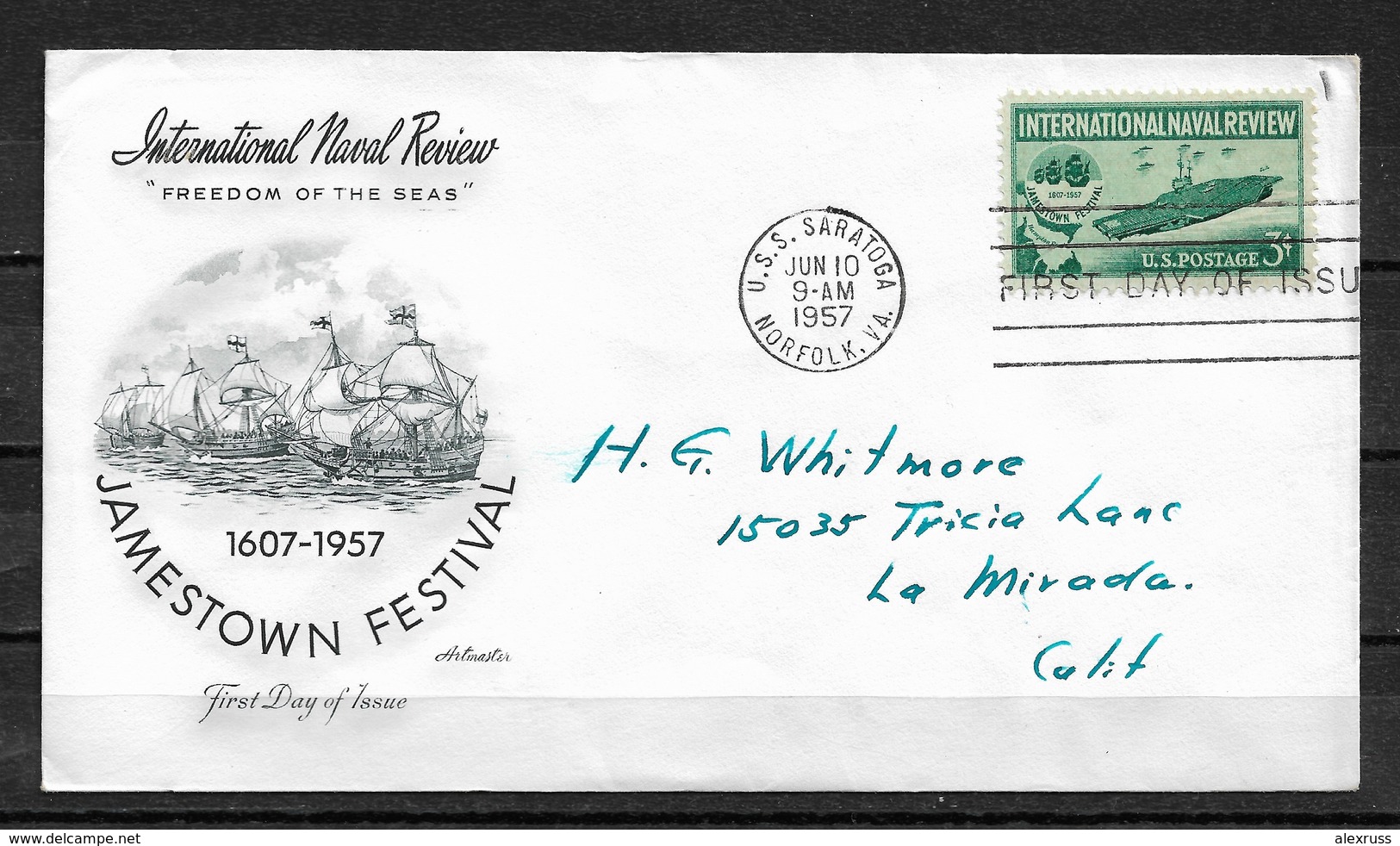 US 1957 FDC Jamestown Festival Cachet,Sailing Ships ,VF !! (RS-2) - Ships