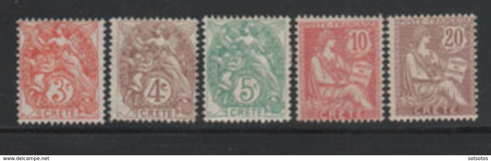 CRETE 1902: French Post Office 5 Different Values MH (HELLAS #6/11 - 19€) - Crete