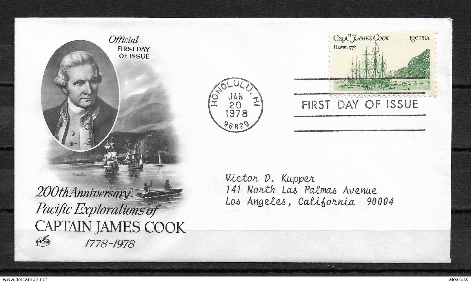 US 1978 FDC Cachet,Cap. James Cook & Ships,VF-XF !! (RS-2) - 1971-1980