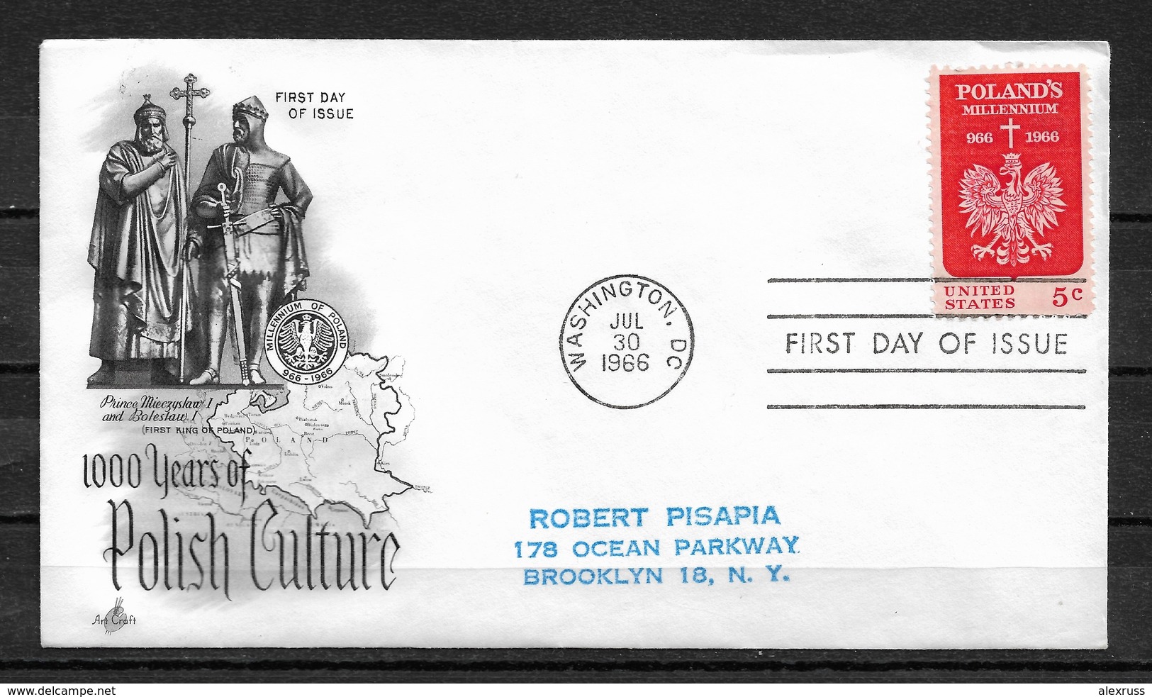 USA 1966 FDC Cachet History ,1000 Years Of Polish Culture,VF-XF !! (RS-2) - FDC