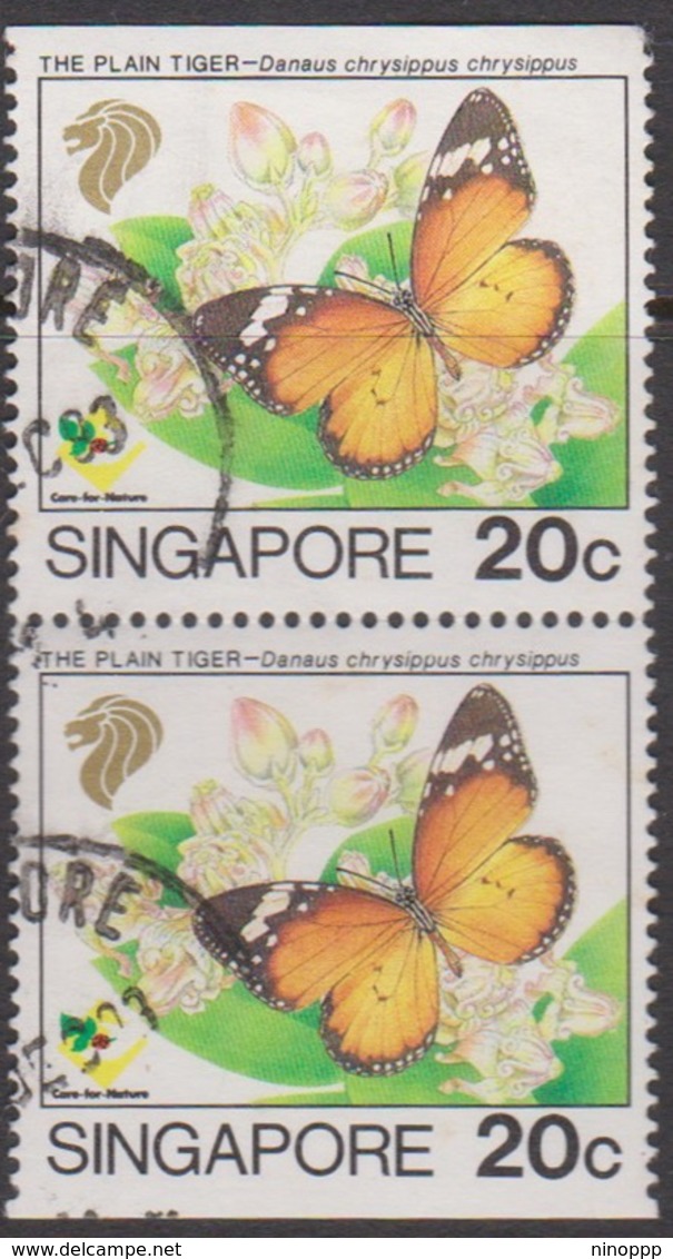 Singapore 727b 1993 Butterfly,20c Booklet Stamp Pair, Used - Singapore (1959-...)