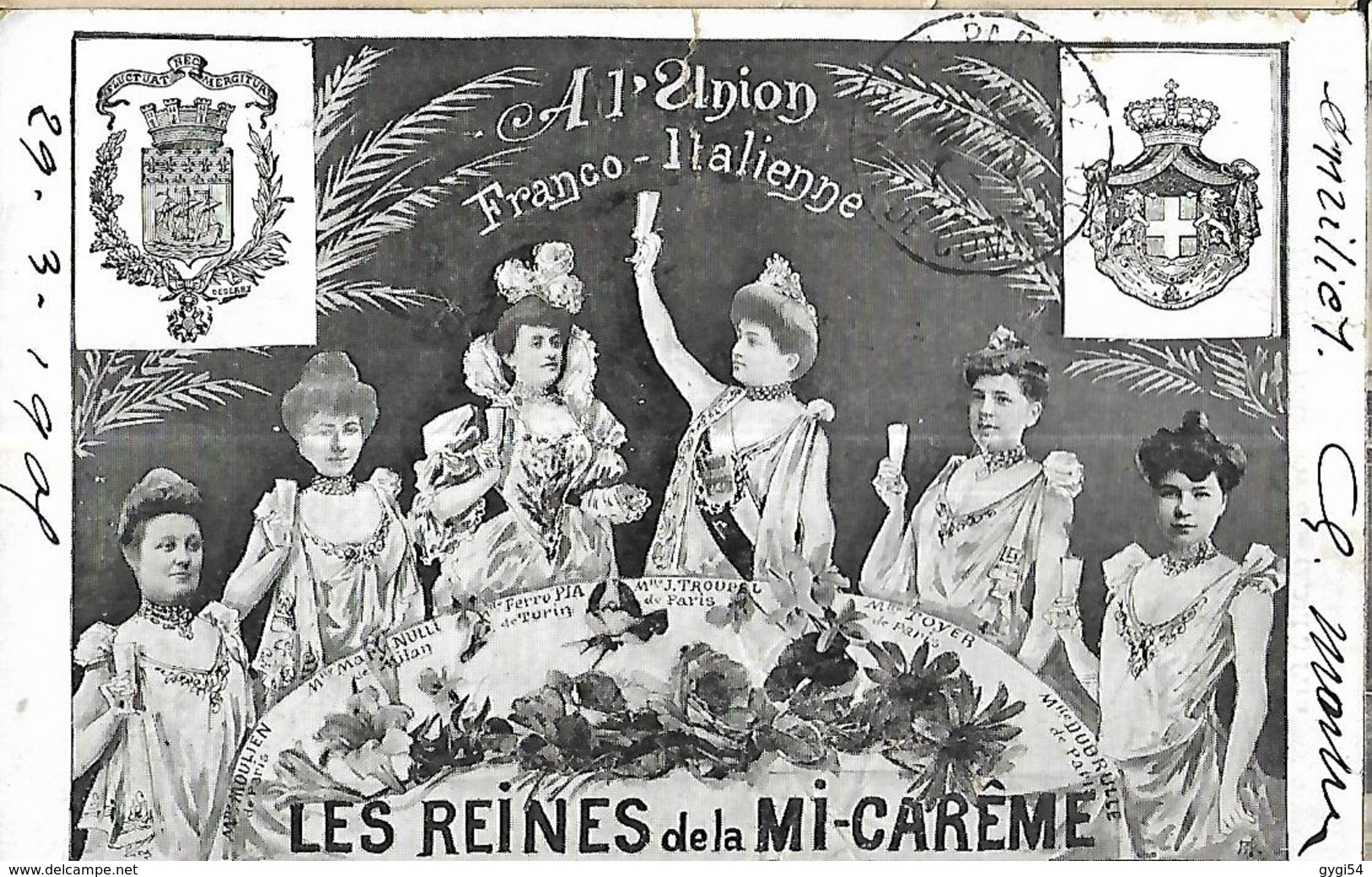 A L'union Frano Italienne - Les Reines De La Mi Carême - CPA 1905 - Réceptions