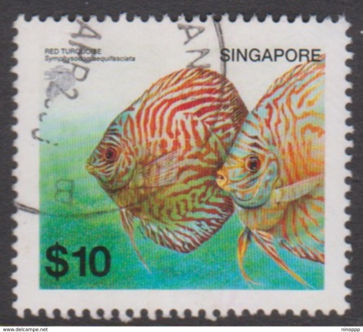 Singapore 1074 2002 Tropical Fishes,$ 10 Red Turquoise, Used - Singapore (1959-...)